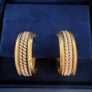 Vintage Sterling Silver & 12K Gold Fill Navajo Rope Style Hoop Earrings 7/8"